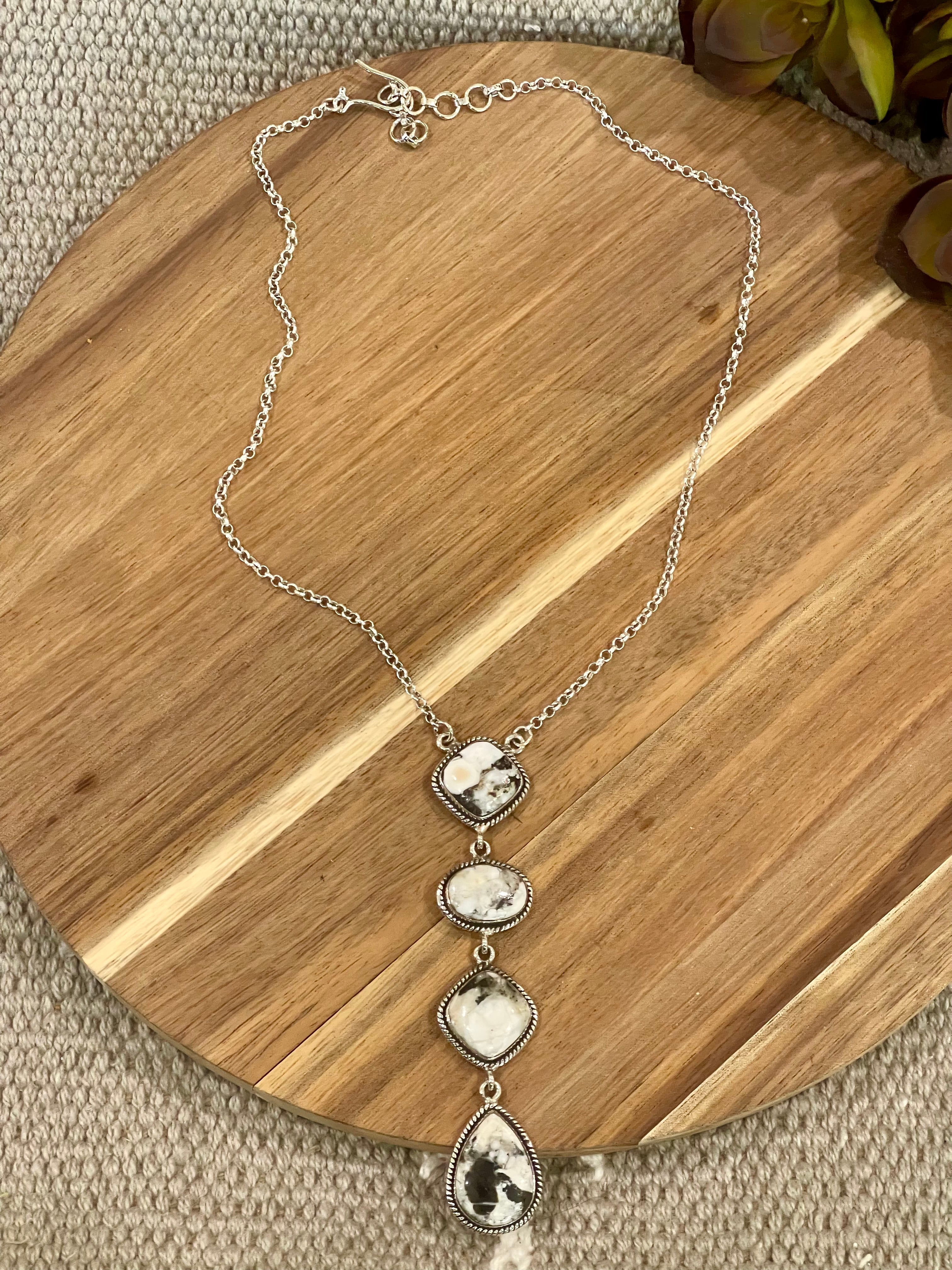 Handmade Sterling Silver & White Buffalo Drop Necklace